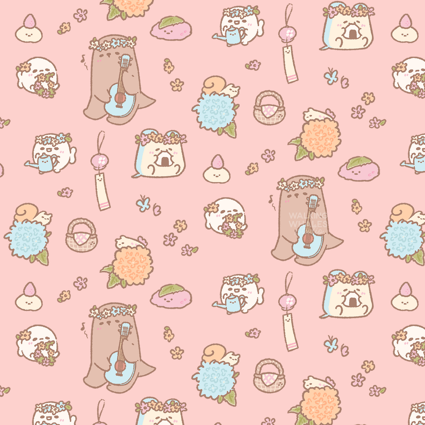 Satin Scrunchie in Pink Hydrangea Garden