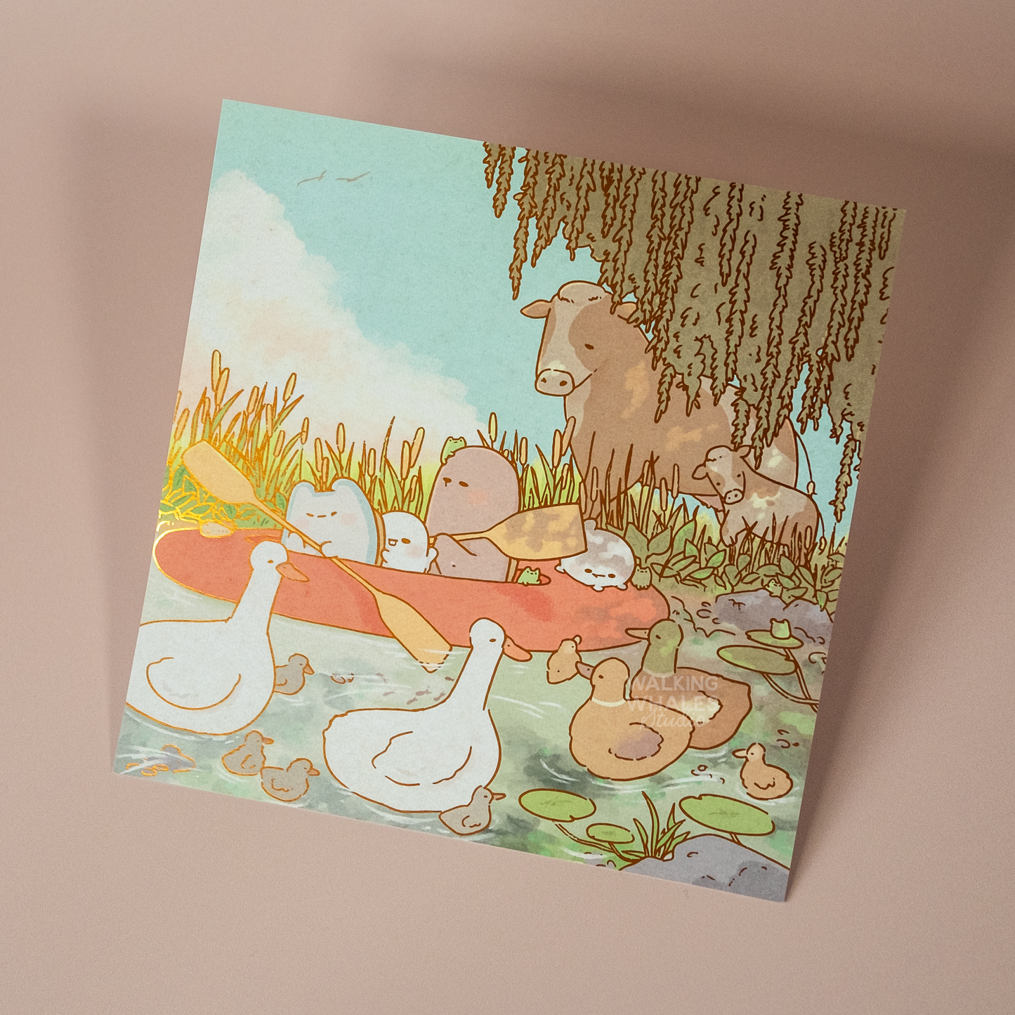 Kayak On River Foiled Art Print