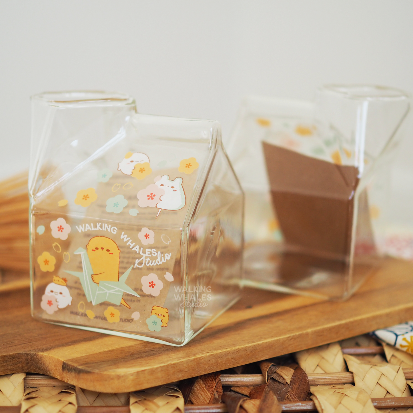 Cherry Blossom Milk Carton Glass