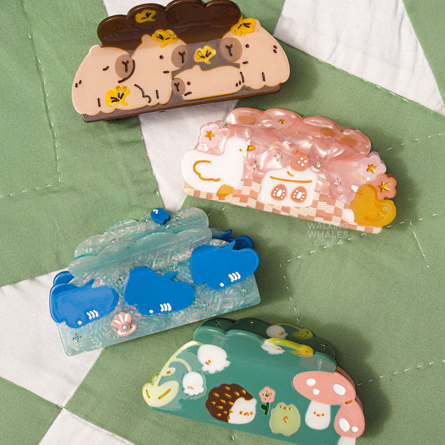 Capybara & Gingko Rhinestone Claw Clip