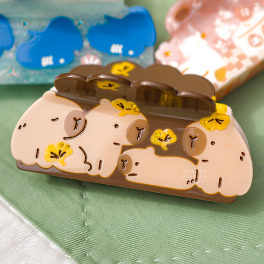 Capybara & Gingko Rhinestone Claw Clip