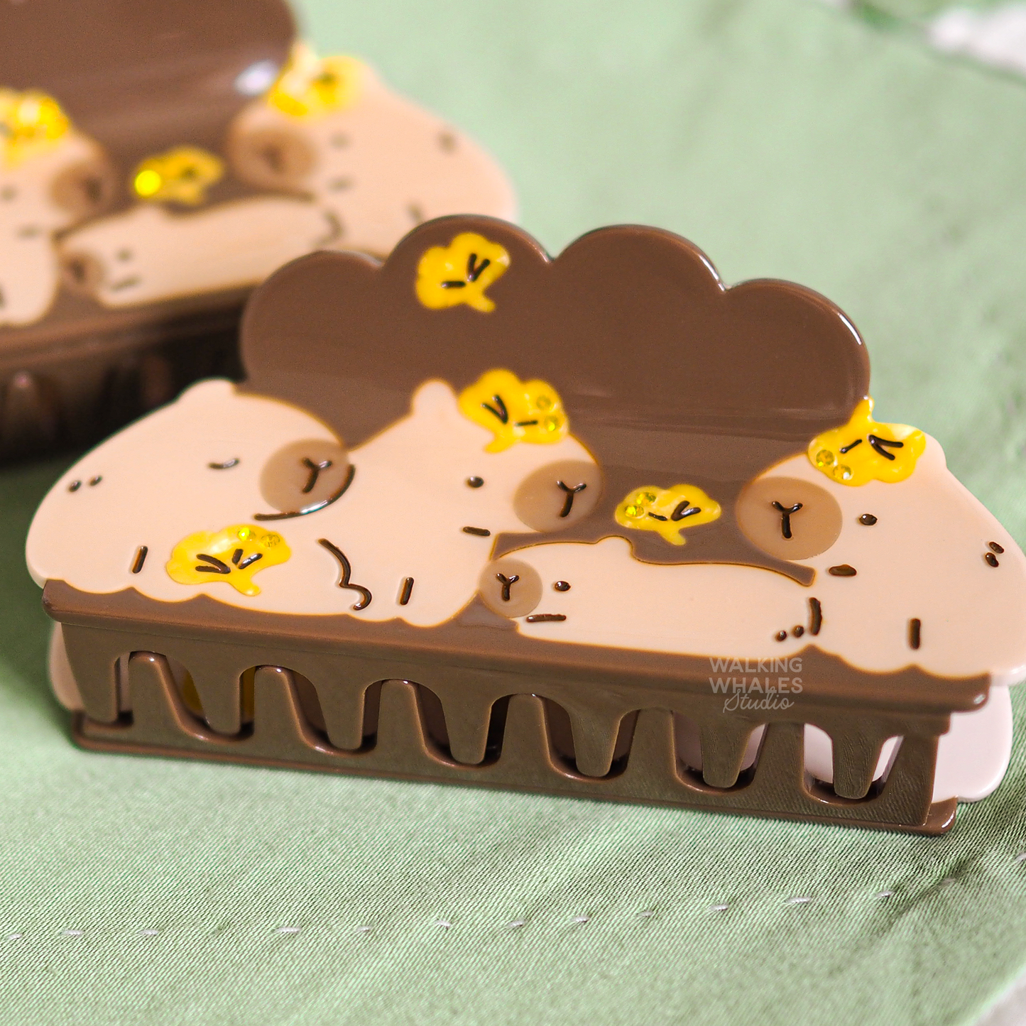 Capybara & Gingko Rhinestone Claw Clip