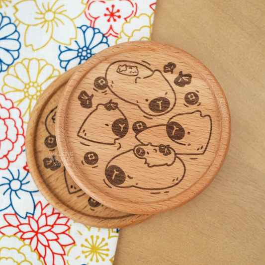 Capybara & Gingko Wooden Coaster