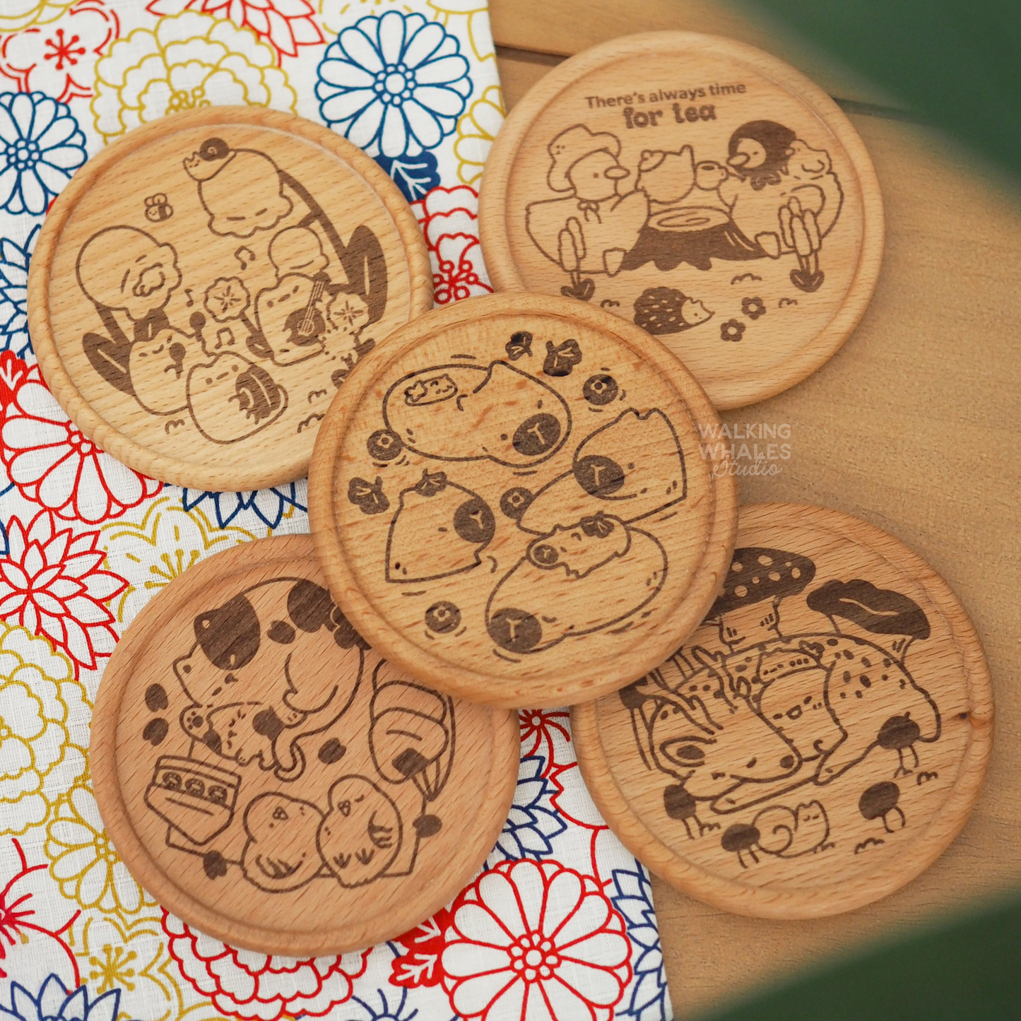 Capybara & Gingko Wooden Coaster