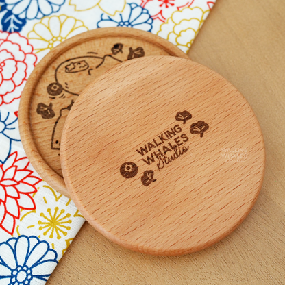 Capybara & Gingko Wooden Coaster