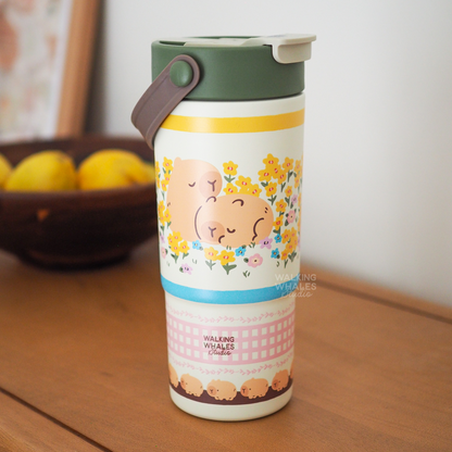 Insulated Water Bottle in Capybara Garden