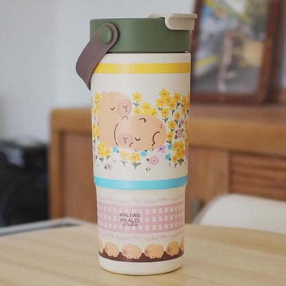 Insulated Water Bottle in Capybara Garden